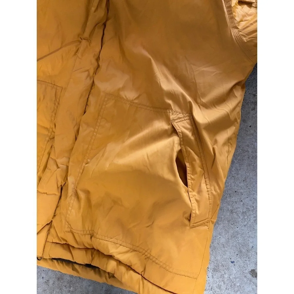 Timberland Rugged and Durable Mustard Yellow Faux Fur Hooded Parka Jacket Men XL